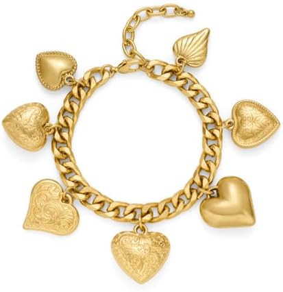 Heart Charm Bracelet for Women Chunky Matte Gold Link Chain Bracelet Vintage White Gold Love Hear... | Amazon (US)