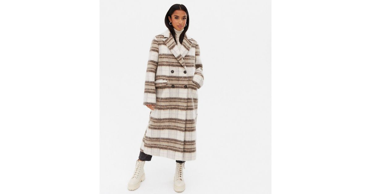 Petite White Check Double Breasted Maxi Coat
						
						Add to Saved Items
						Remove from Sa... | New Look (UK)