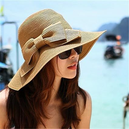 NPLE--Cool Fashion Cap Floppy Wide Brimmed Summer Beach Bow Hat Women's Straw Sun Hat | Amazon (US)
