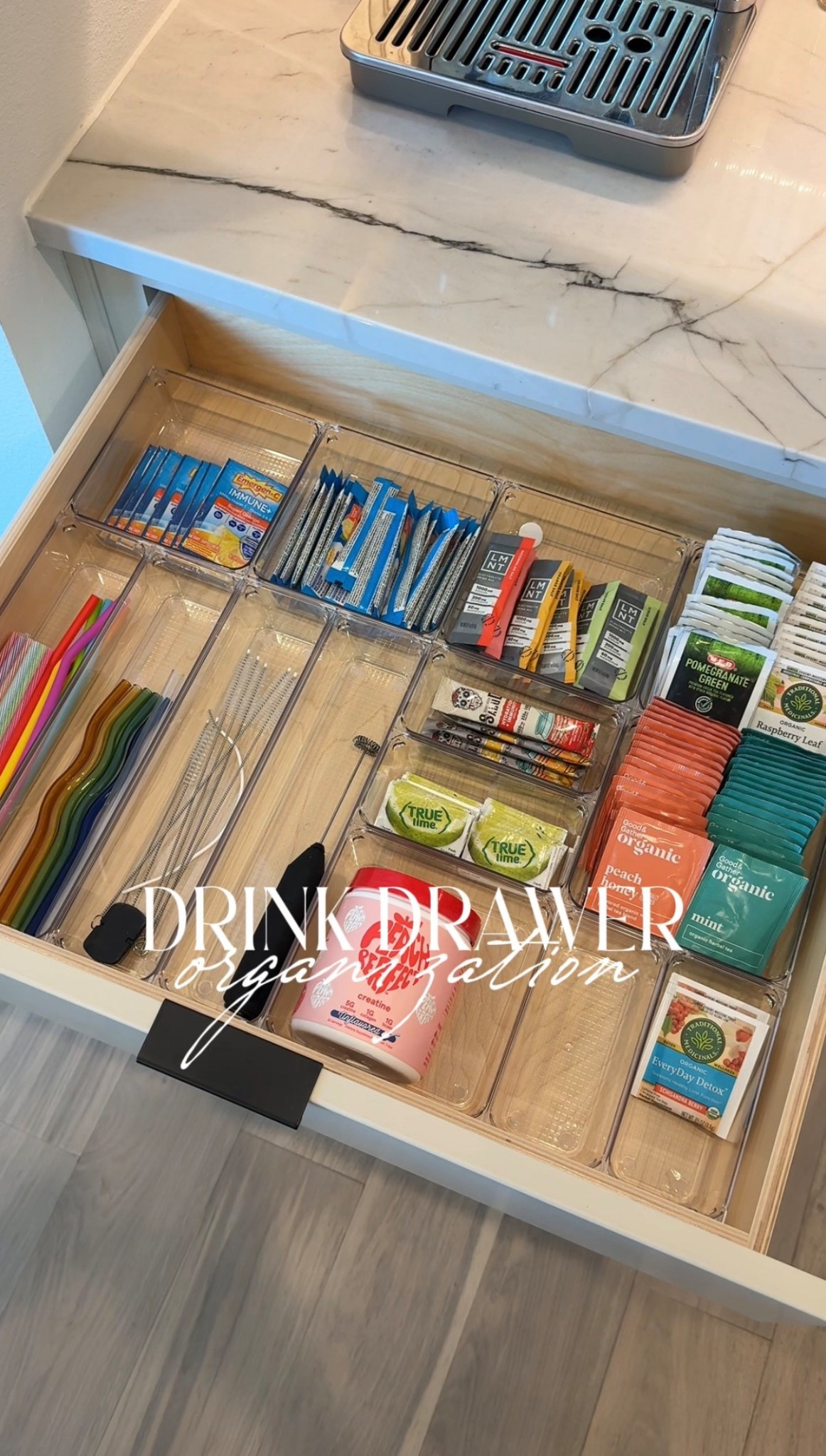 Drawer organization doesn’t have to be scary!
Start by filling your entire drawer with trays - I always recommend individual trays versus a large all-in-one so that you can take advantage of the entire drawer.

Don’t forget to stick the trays down so they don’t slide around!