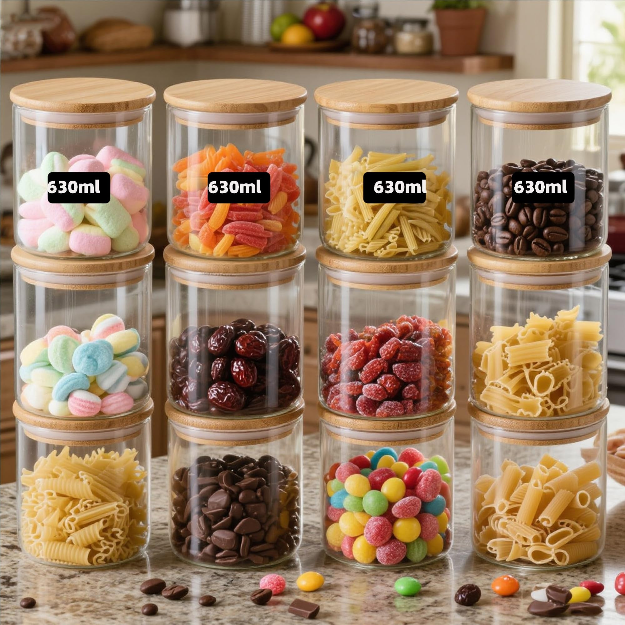 21oz/630ML Glass Storage Jars with Lids - 12 pcs Glass Canisters Food Storage Containers Airtight... | Amazon (US)