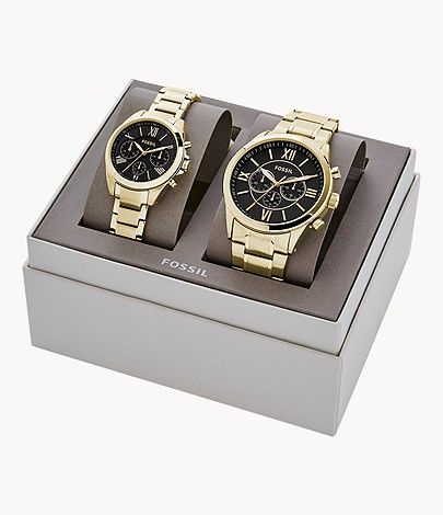 His and Her Chronograph Gold-Tone Stainless Steel Watch Gift Set | Fossil (US)