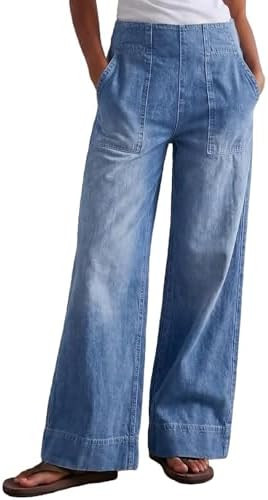 Women's Wide Leg Jeans Baggy Low Mid Rise Pull On Denim Pants Y2k | Amazon (US)