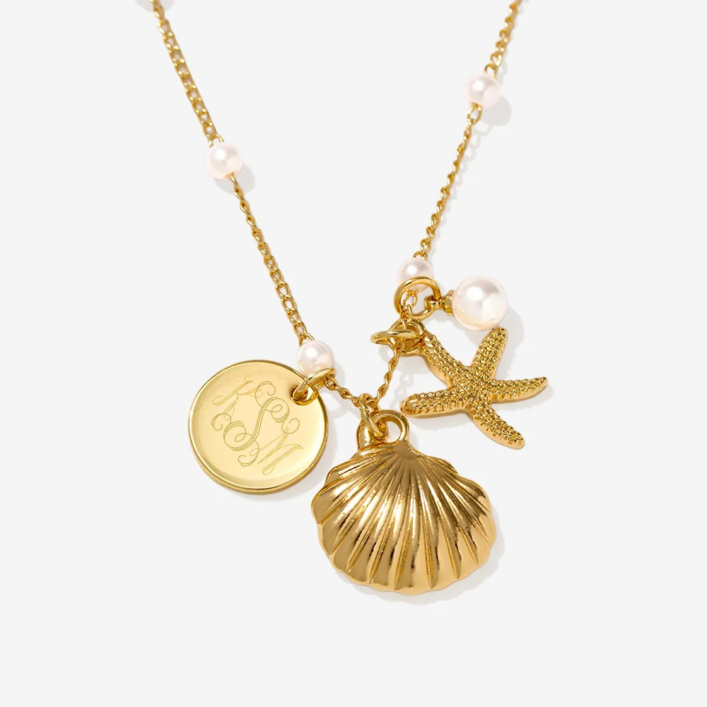 Monogrammed Shell Pearl Necklace | Gold Gold | Marleylilly