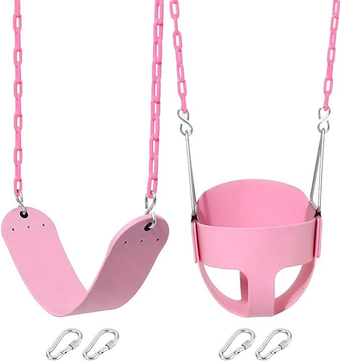 Pink Swing Set - Toddler High Back Full Bucket Swing - Heavy Duty Swing Seat - Swing Set Accessor... | Amazon (US)