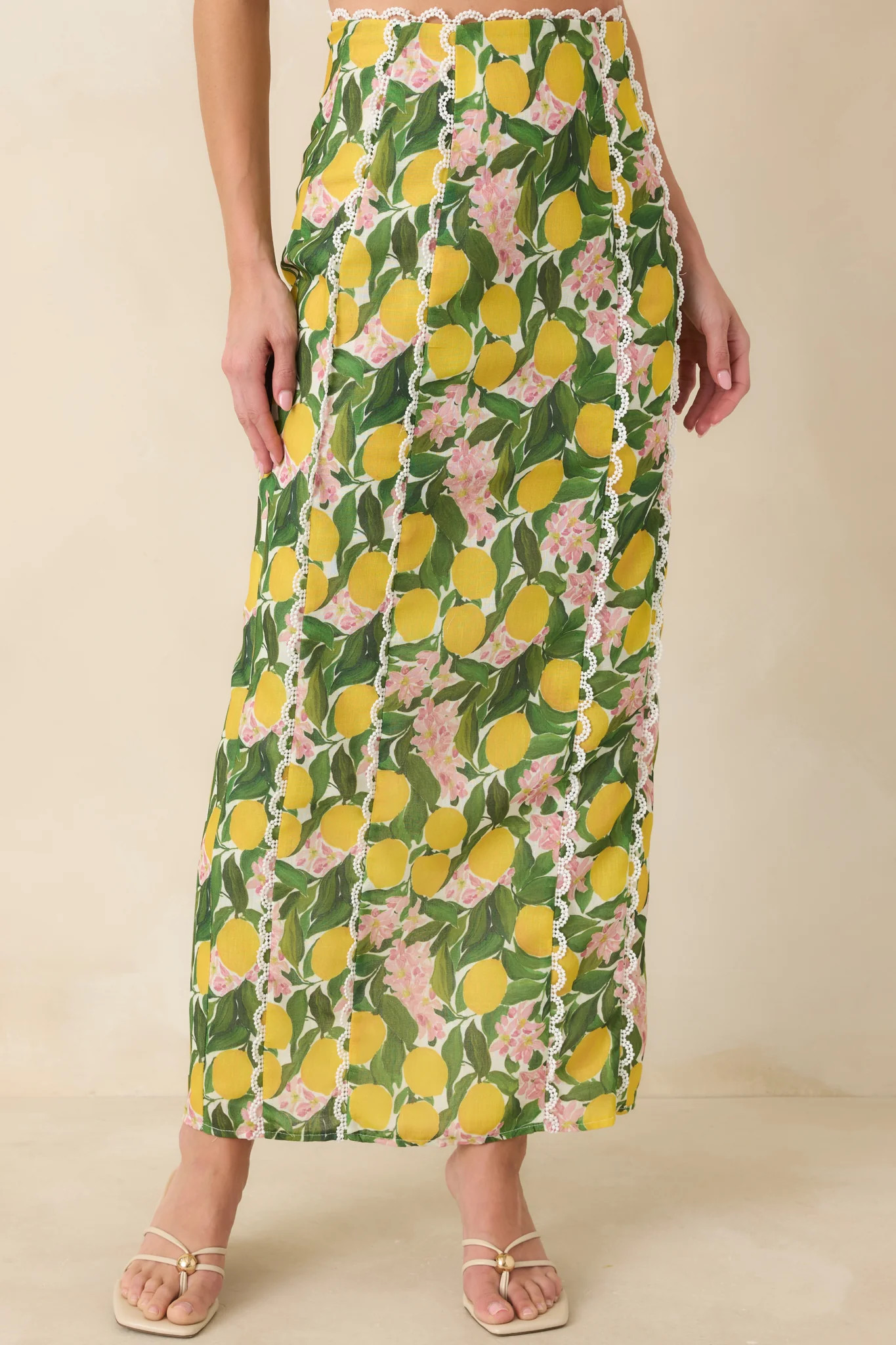 Sweetest in the Grove Yellow Multi Lemon Blossom Maxi Skirt | Red Dress