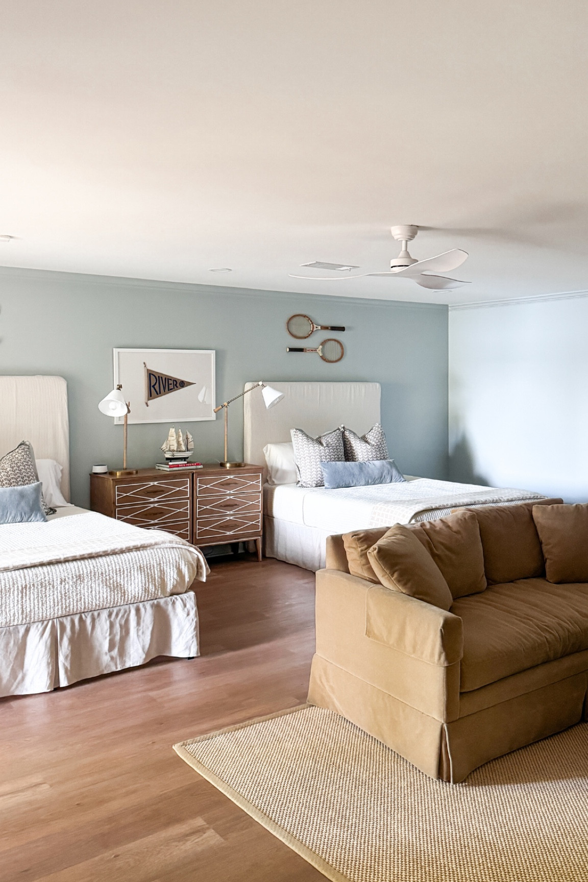 Fun bedroom room at the lake! Paint color is Esoteric by c2 paint. Similar sofa linked. 

#LTKStyleTip #LTKHome