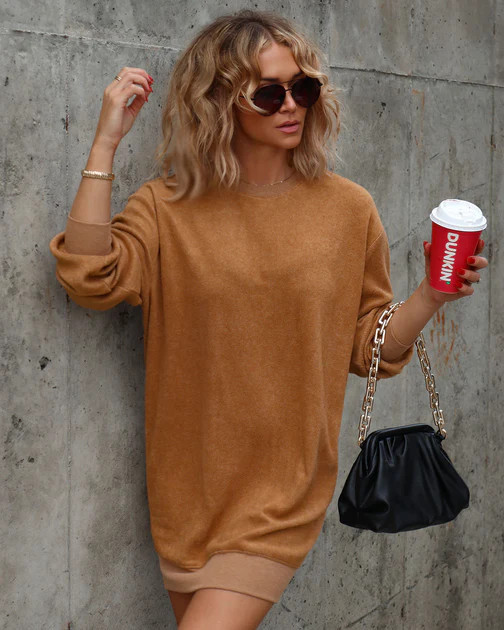 Let's Stay In Soft Sweater Dress - Camel | VICI
