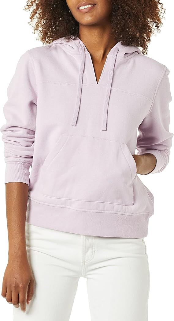 Amazon Essentials Women's Classic Fit Long Sleeve Open V-Neck Hooded Sweatshirt | Amazon (US)