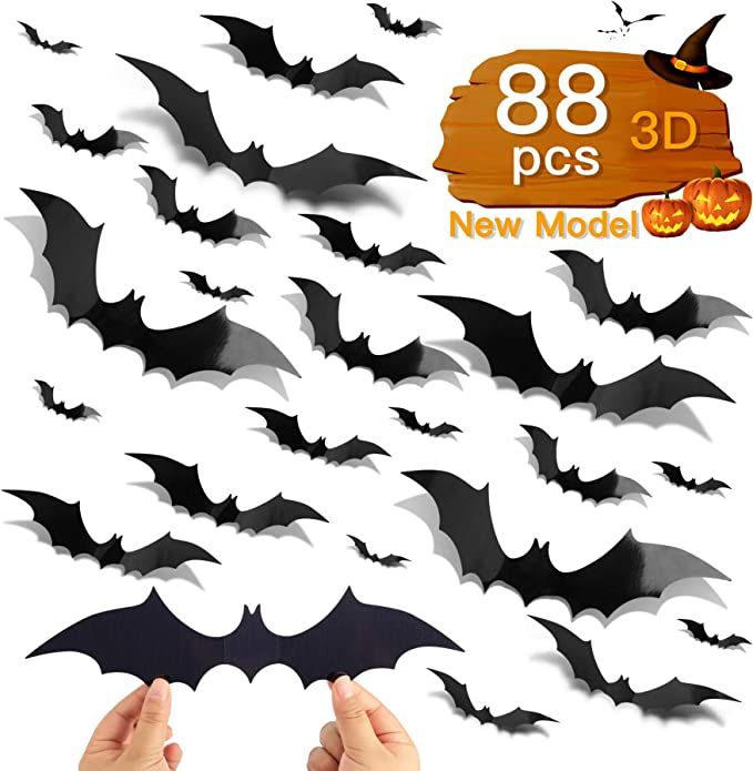 88 Pcs DIY 3D Bats Halloween Decorations, 4 Different Sizes PVC Bat Stickers for Home Decor / Wal... | Amazon (US)
