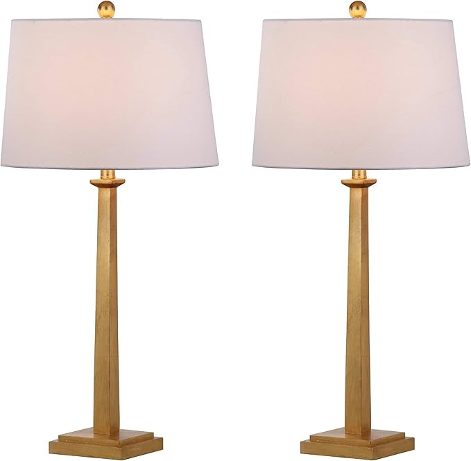 SAFAVIEH Lighting Collection – Andino Set of 2 Gold Leaf Table Lamps with White Drum Shades, 32... | Amazon (US)