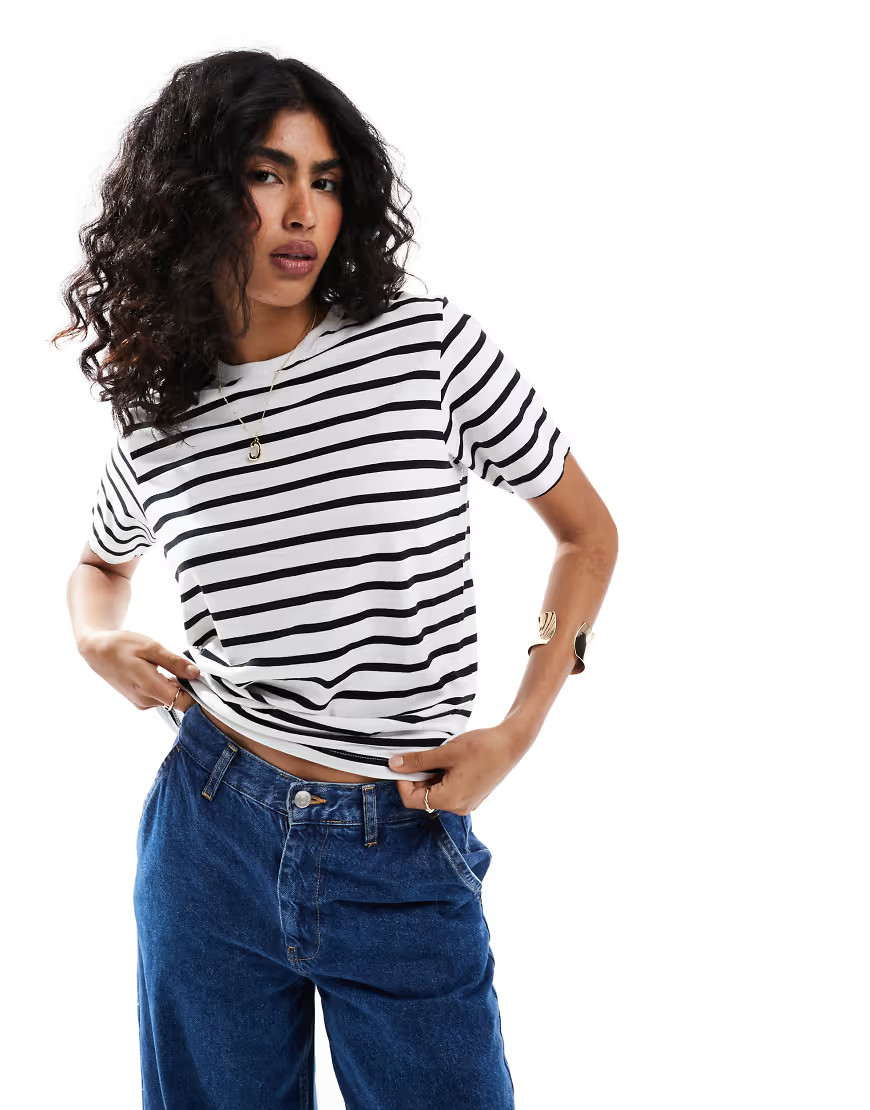 JJXX oversized cropped t-shirt in black white stripe | ASOS (Global)