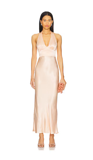 La Lune Plunged Halter Midi Dress in Peach | Revolve Clothing (Global)