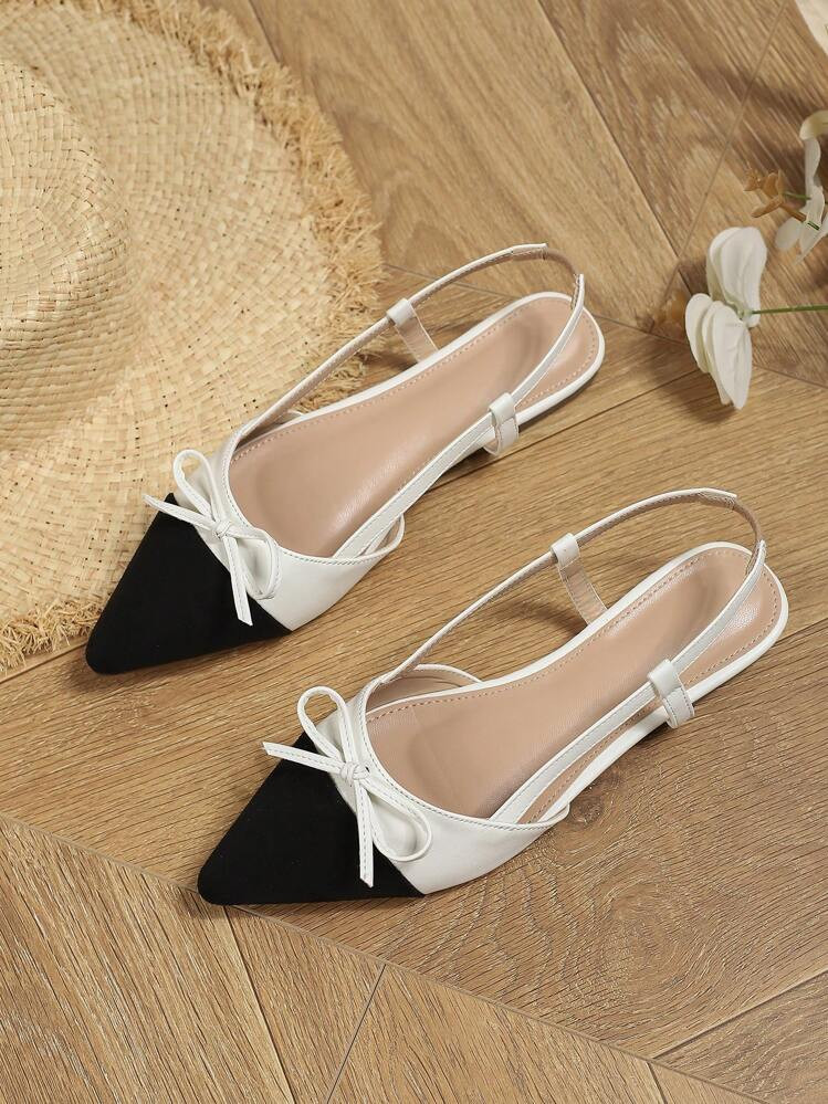 Women's Fashion Versatile Color Block Soft Leather Soft Sole Retro Pointed Toe Flats, Suitable For Dresses, All Seasons Valentines | SHEIN
