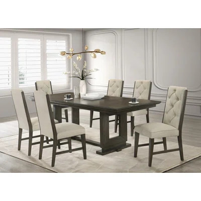 7-Piece Rectangular Extendable Dining Set With Upholstered Chairs, Ideal For Gatherings And Modern Dining Room Decor | Wayfair North America