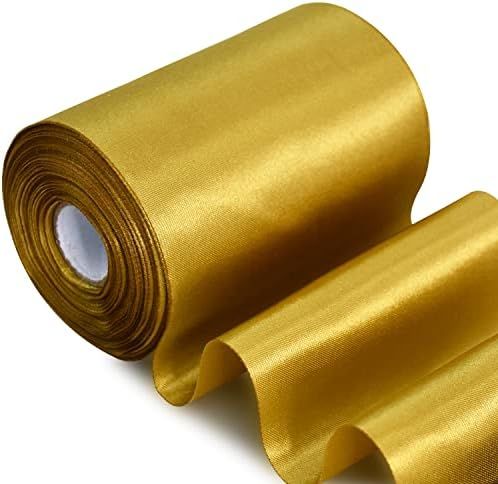 TONIFUL 4 in x 22Yds Wide Dark Gold Satin Ribbon Solid Fabric Large Ribbon for Cutting Ceremony K... | Amazon (US)