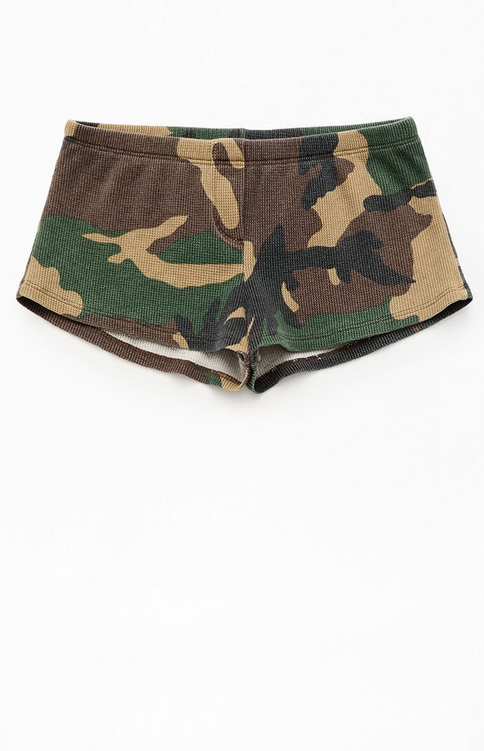 John Galt Women's Camo Waffle Knit Boxer Shorts in Military | PacSun