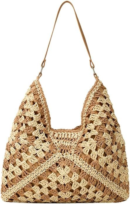 Straw Hobo Bags for Women Vintage Shoulder Bag Everything Tote Bag Designer Beach Bag Holiday Wor... | Amazon (US)