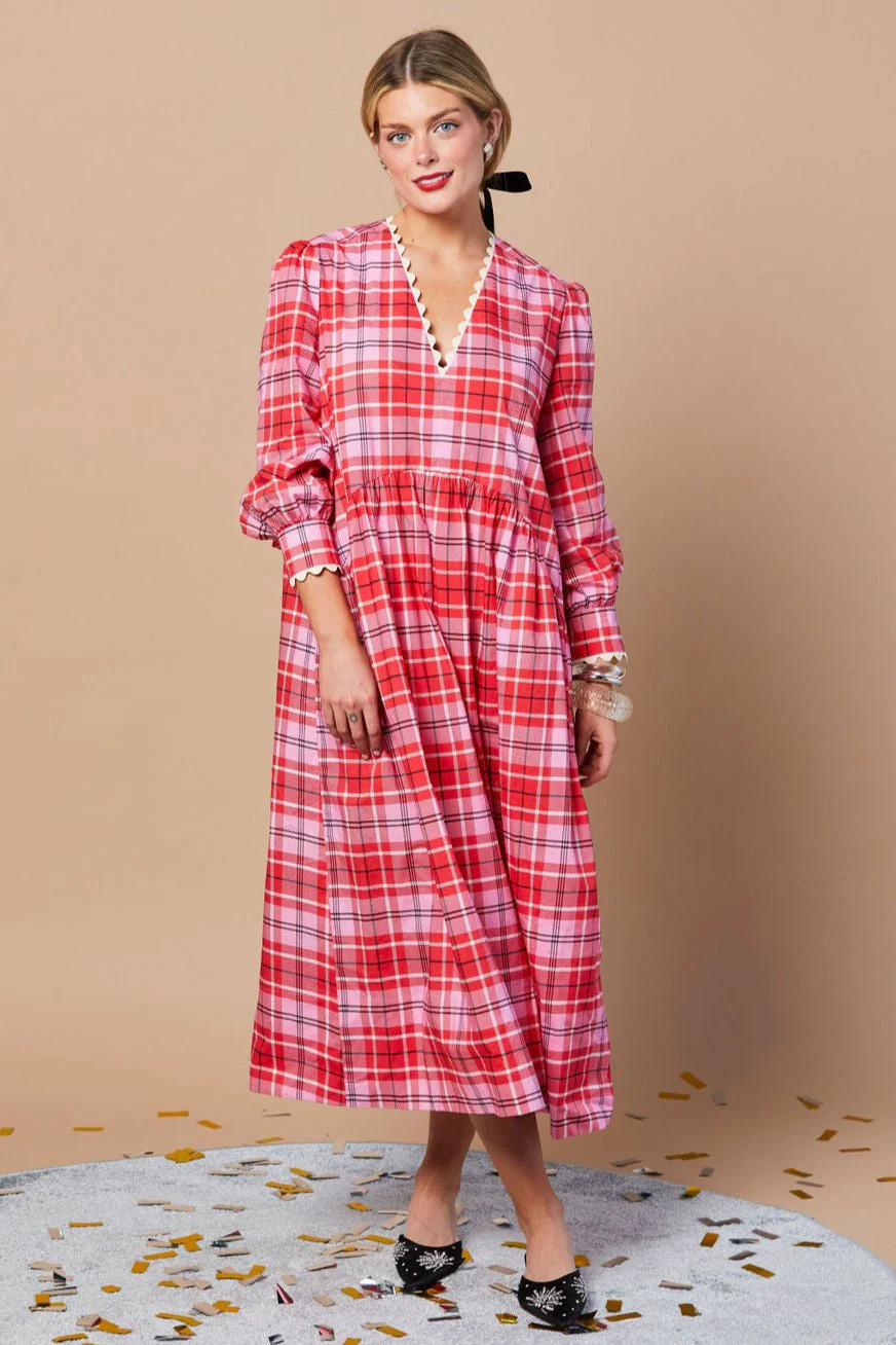 Women's Long Sleeve Plaid Midi Dress by Lady Captain | Lady Captain