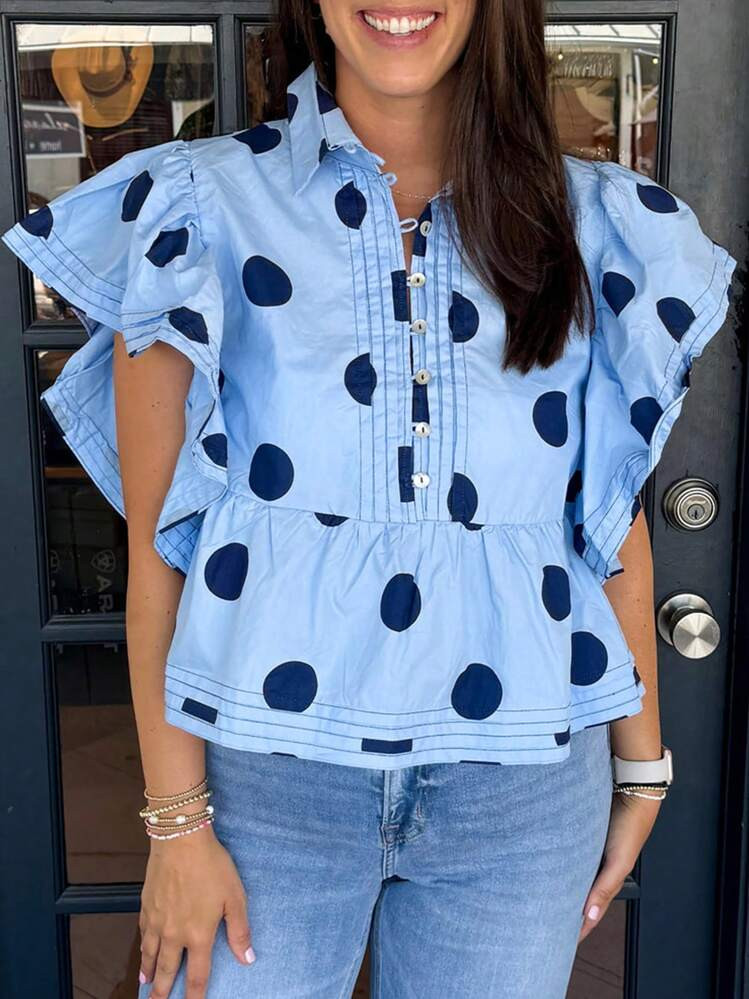 Blue Polka Dot Top | SHEIN