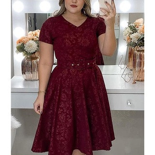 Vestido Godê Jacquard Marsala Plus Size | Shopee (BR)