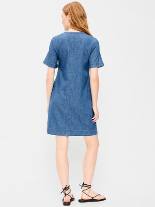 Short-Sleeve Denim Mini Shift Dress | Old Navy (US)