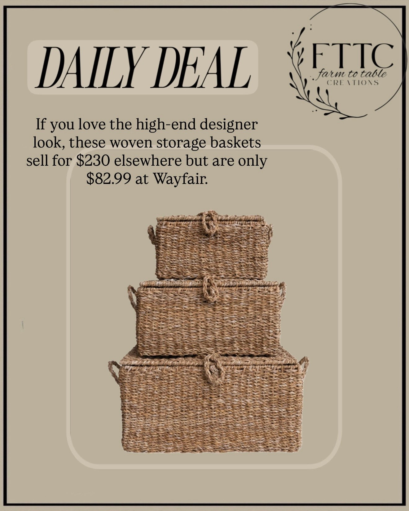 Affordable Designer-Look Woven Storage Baskets

Follow @farmtotablecreations on Instagram for more home styling ideas and daily deals.

These woven storage baskets are identical to a designer set that sells for around $230, but I found them at Wayfair for just $82.99. They have the same beautiful woven texture and warm natural tone that instantly adds depth and character to a space while also being incredibly functional. Perfect for storing blankets, pillows, toys, or everyday clutter while keeping your home looking organized and styled.

#baskets #storagebaskets #wovenbaskets #homestorage #organization #livingroomdecor #blanketstorage #coffeetabledecor #entrywaydecor #neutraldecor #homeorganization #decorfinds #wayfairfinds

#LTKHome #LTKSaleAlert