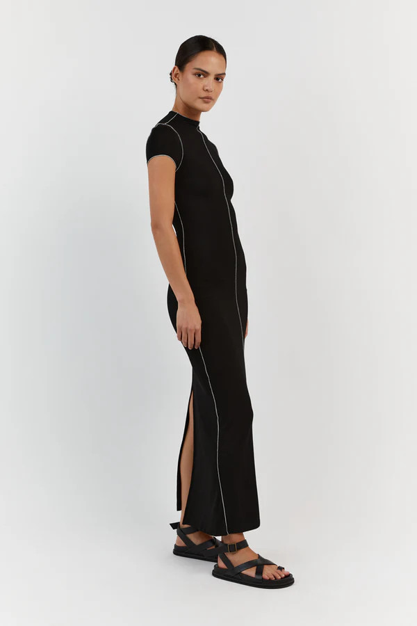 SOHO BLACK CAP SLEEVE MIDI DRESS | DISSH