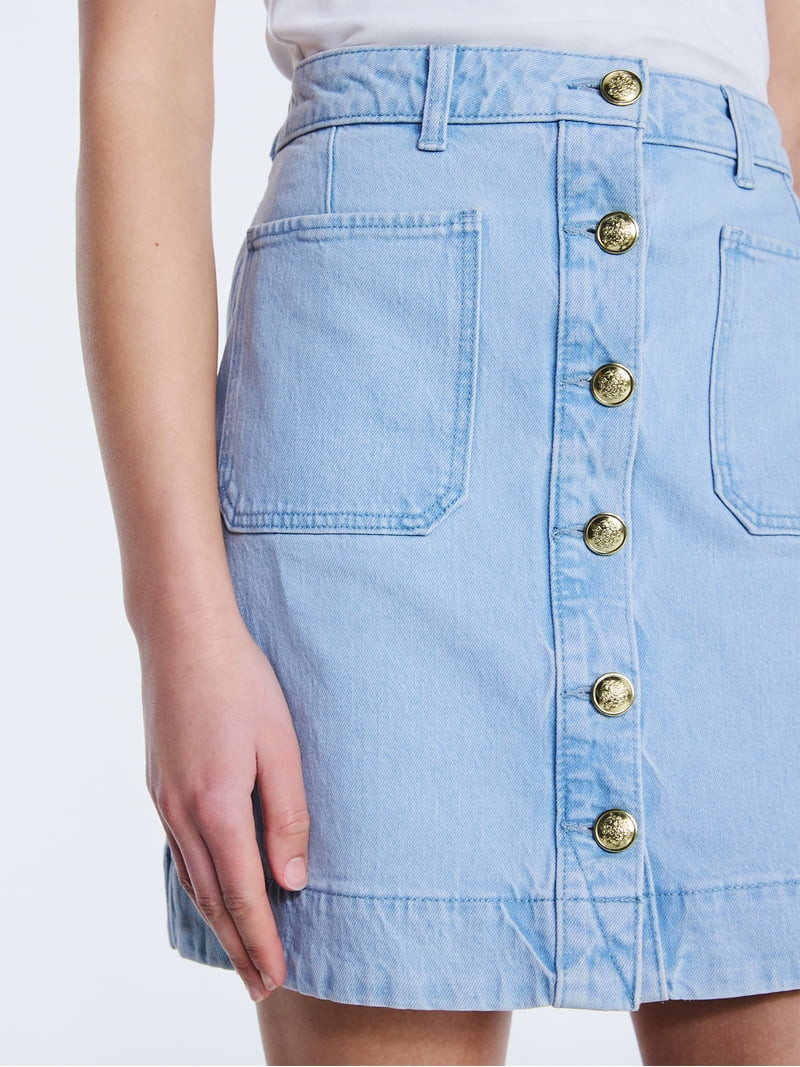 Free Assembly Women's Button Front Denim Mini Skirt, Sizes 0-20 | Walmart (US)