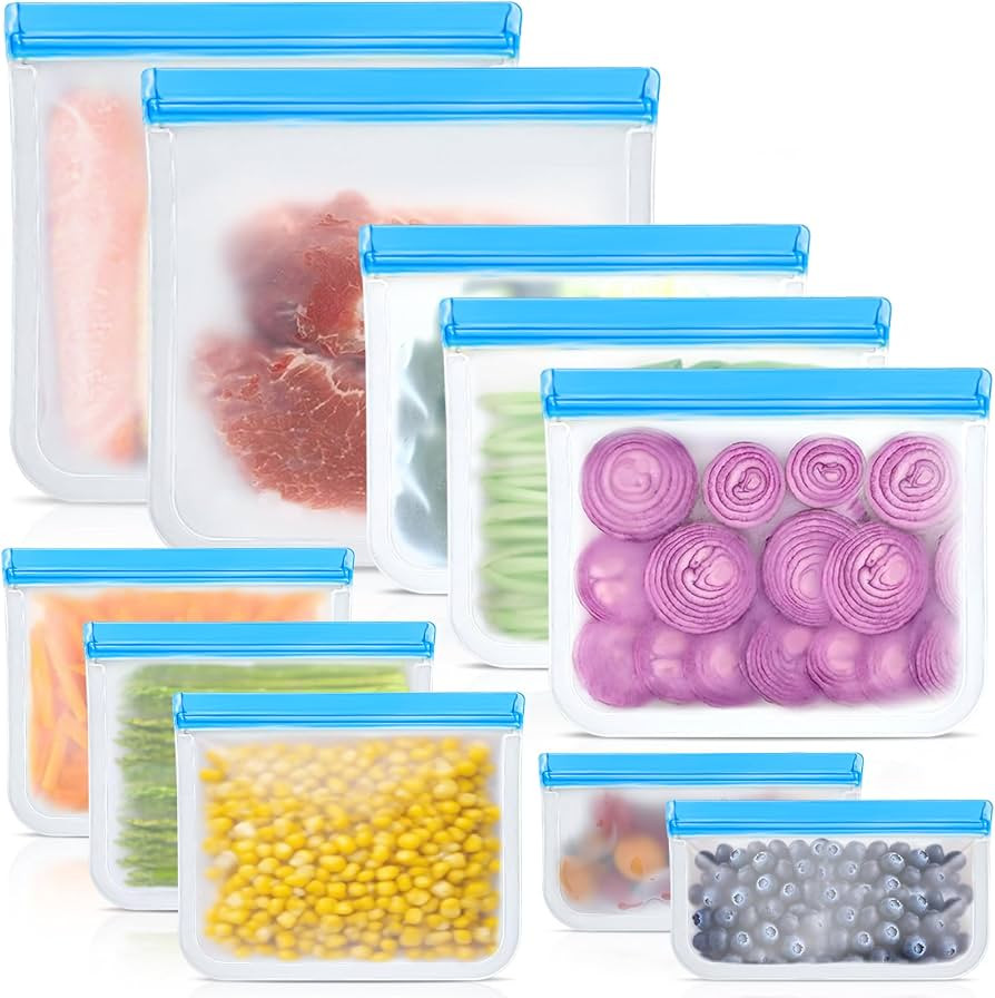 Reusable Silicone Food Storage Bags, 10 Pack 4 Size Leak proof Dishwasher Safe Reusable Freezer B... | Amazon (US)