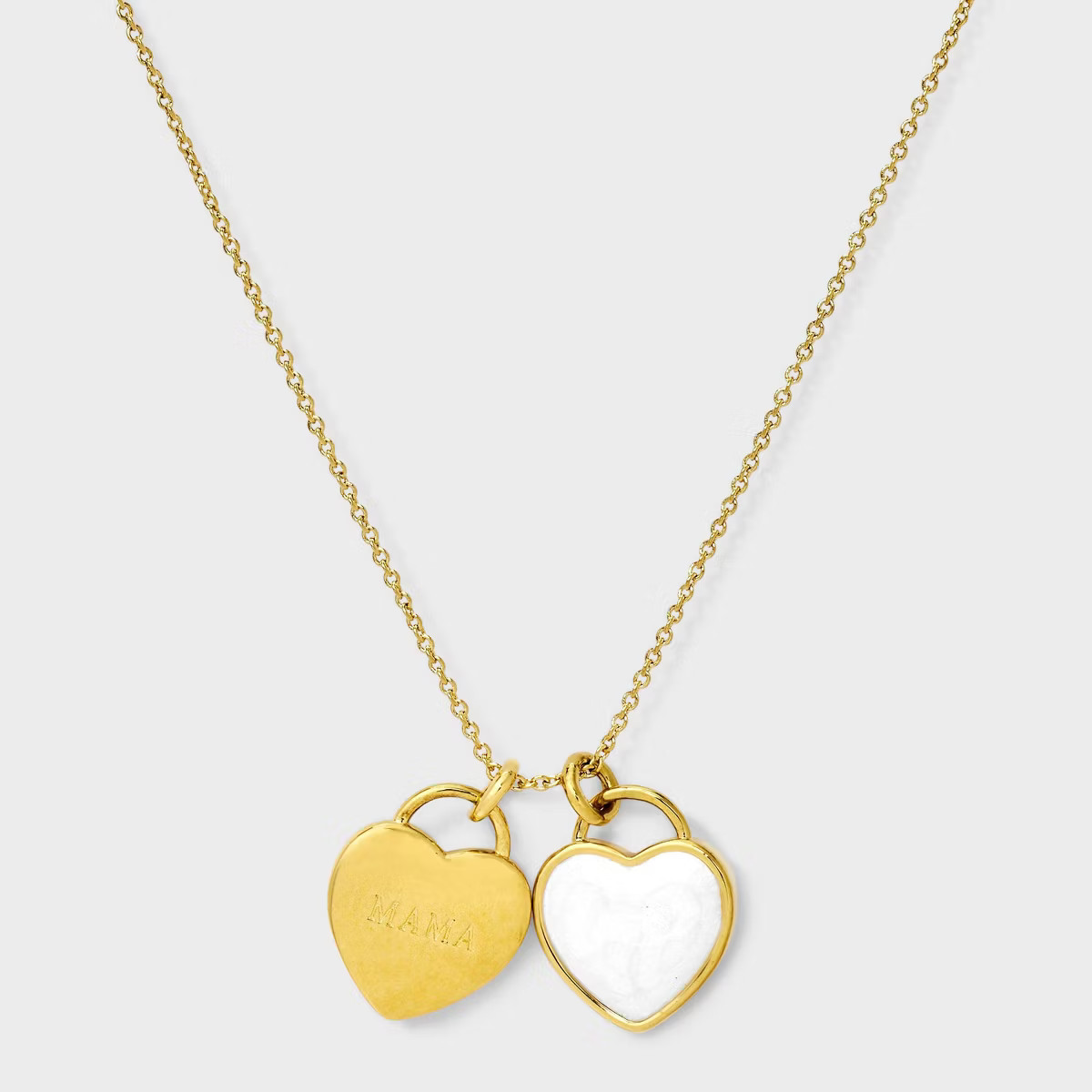 Tiny Tags 14K Gold Ion Plated "Mama" Double Heart Pendant Necklace - Gold/White | Target