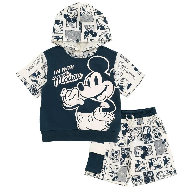 Disney Mickey Mouse French Terry Pullover Hoodie and Shorts Toddler to Big Kid | Walmart (US)