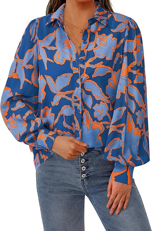 V Neck, Button Down Shirts, Boho Tops, Chiffon Work Blouses, Business Casual Clothes, Vacation Te... | Amazon (US)