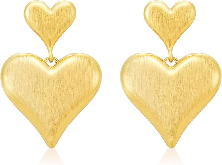 Mierfyni Gold Heart Earrings Dangle, Big Heart Dangle Earrings for Women, Sparkly Large Heart Sha... | Amazon (US)