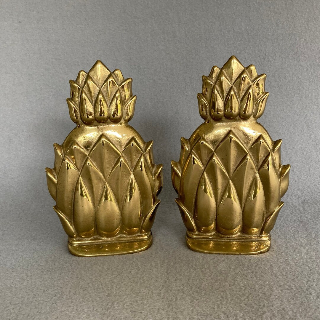 Virginia Metalcrafters Pineapple Bookends - Hollywood Regency Style - Vintage Newport Brass Decor | Etsy (US)