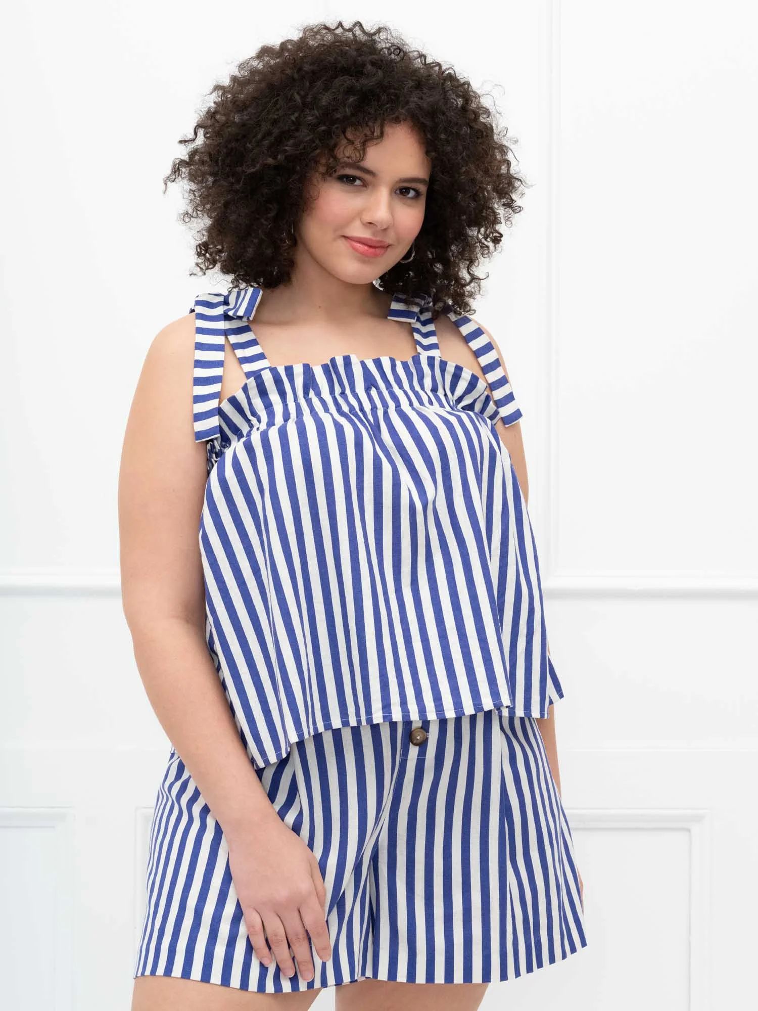 ELOQUII Elements Women's Plus Size Striped Tie-Shoulder Linen Tank Top | Walmart (US)