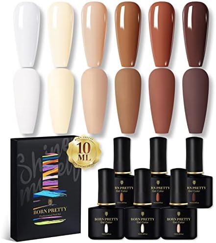 Nude Gel Polish Set Gel Polish Kit 6 Colors Popular All Seasons Skin Tones White Nude Brown Neutral  | Amazon (US)