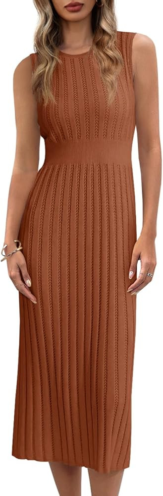 Danedvi Women's Knit Midi Tank Dress 2025 Summer Sleeveless Ribbed Crew Neck Bodycon Casual Basic... | Amazon (US)