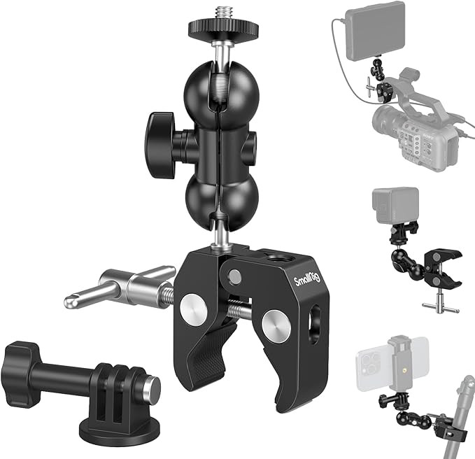 SMALLRIG Super Camera Clamp Mount, Double Ball Head Magic Arm Adapter, Fence/Desk/Tripod Mount fo... | Amazon (US)