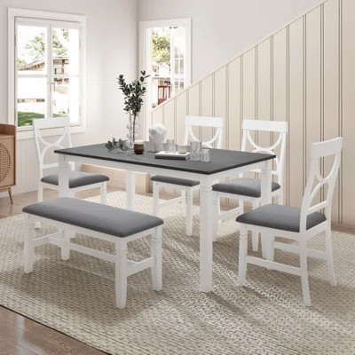 Kitchen Table Set with Upholstered Bench and 4 Dining Chairs | Wayfair North America