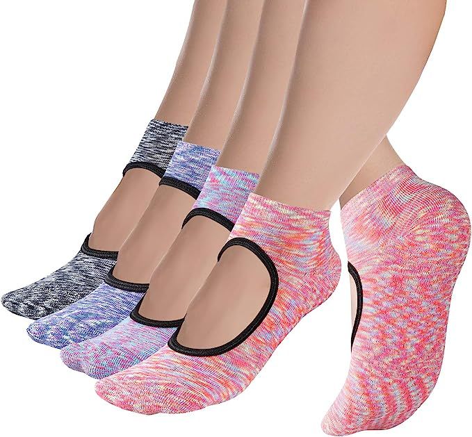 Yoga Socks Non Slip Skid Pilates Ballet Barre with Grips for Women by Cooque | Amazon (US)