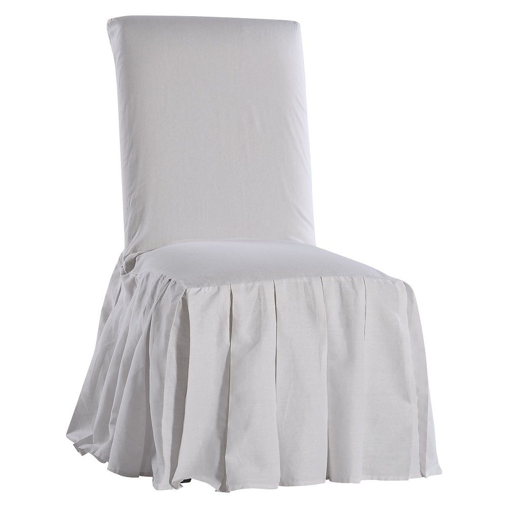 White Cotton Duck Pleated Dining Chair Slipcover, White Long | Target