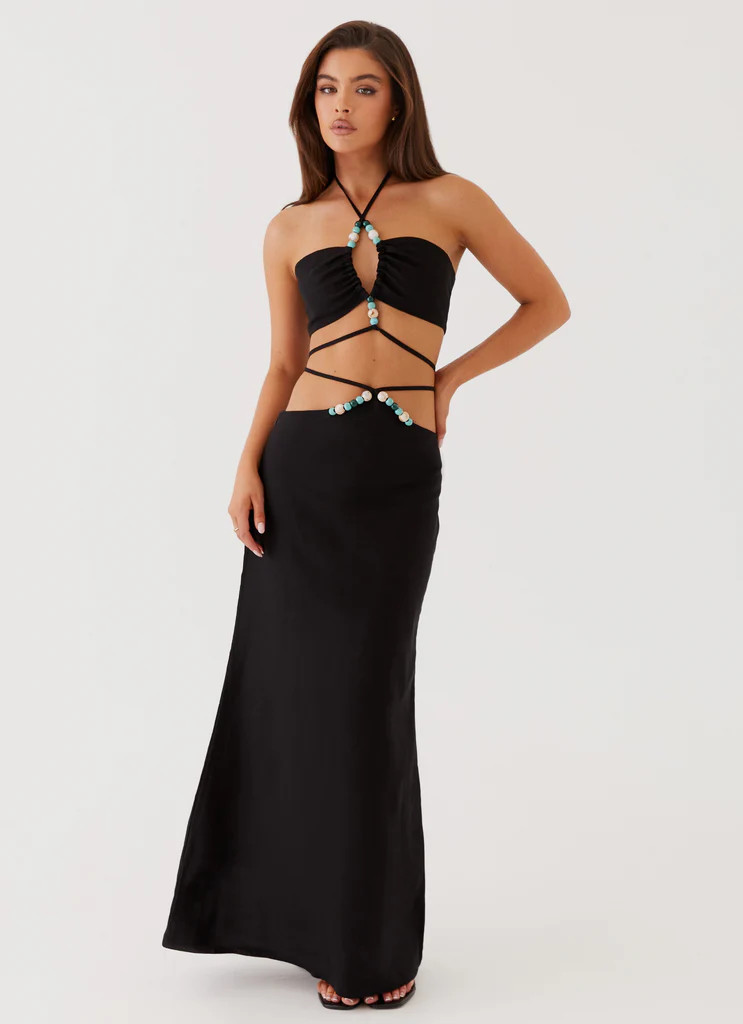 Neveah Beaded Halter Top - Black | Peppermayo (Global)