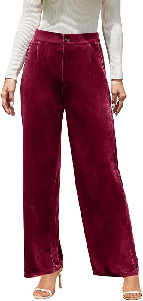 Velvet Pants for Women Dressy Women Casual Wide Leg Pants Stretchy High Waisted Velour Palazzo Pa... | Amazon (US)