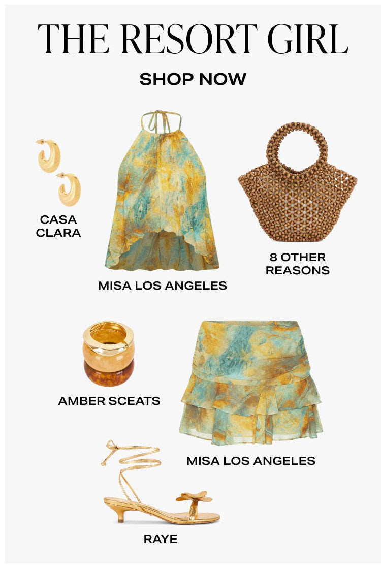 Resort season is a state of mind. 🌊✨ This dreamy tropical set is made for beach vacations, luxury resorts, sunset dinners, and everything in between. Soft watercolor prints, woven textures, gold accessories, and delicate lace-up sandals create the perfect elevated vacation look.

Featuring MISA Los Angeles, Casa Clara, 8 Other Reasons, Amber Sceats, and RAYE from Revolve. Shop the complete resort-inspired outfit in my LTK.

#LTKStyleTip #LTKVacation #LTKSeasonal #Revolve #ResortWear #VacationStyle #BeachVacation #TropicalStyle #LuxuryTravel #ResortFashion #VacationOutfit #MisaLosAngeles #CasaClara #AmberSceats #8OtherReasons #RAYE #SummerStyle #BeachStyle #IslandStyle #VacationPacking #DesignerStyle #LuxuryFashion #CoastalStyle #TravelOutfit #VacationInspo 

 #LTKdayinmylife #LTKgrwm #LTKSaleAlert