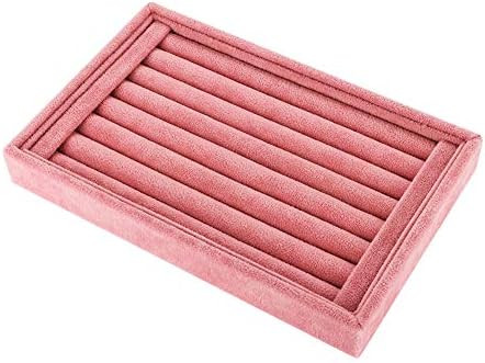 Valyria Velvet 7 Slots Ring Earrings Trays Showcase Display Jewelry Organizer (Pink) | Amazon (US)