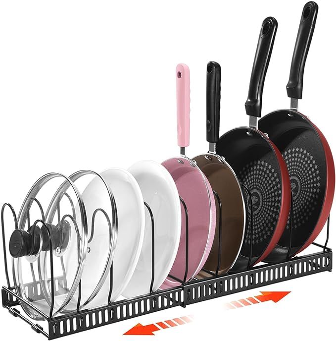 Pots and Pans Organizer Rack For Cabinet, 2 Pack Pot Lid Organizers, Or 1 Expandable Pot Rack For... | Amazon (US)