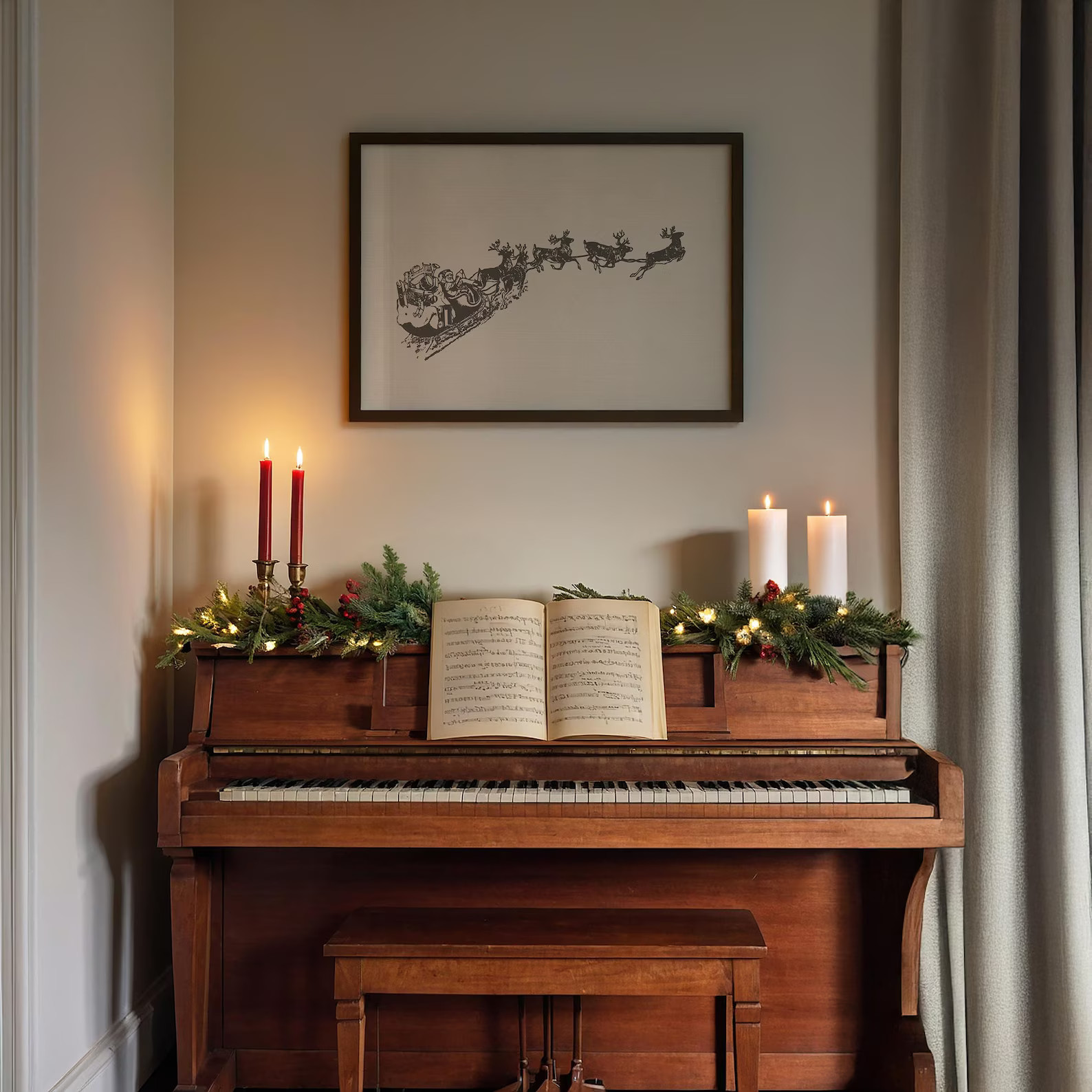 Vintage Santa Reindeer Wall Art: Cottagecore Winter Holiday Download - Etsy | Etsy (US)