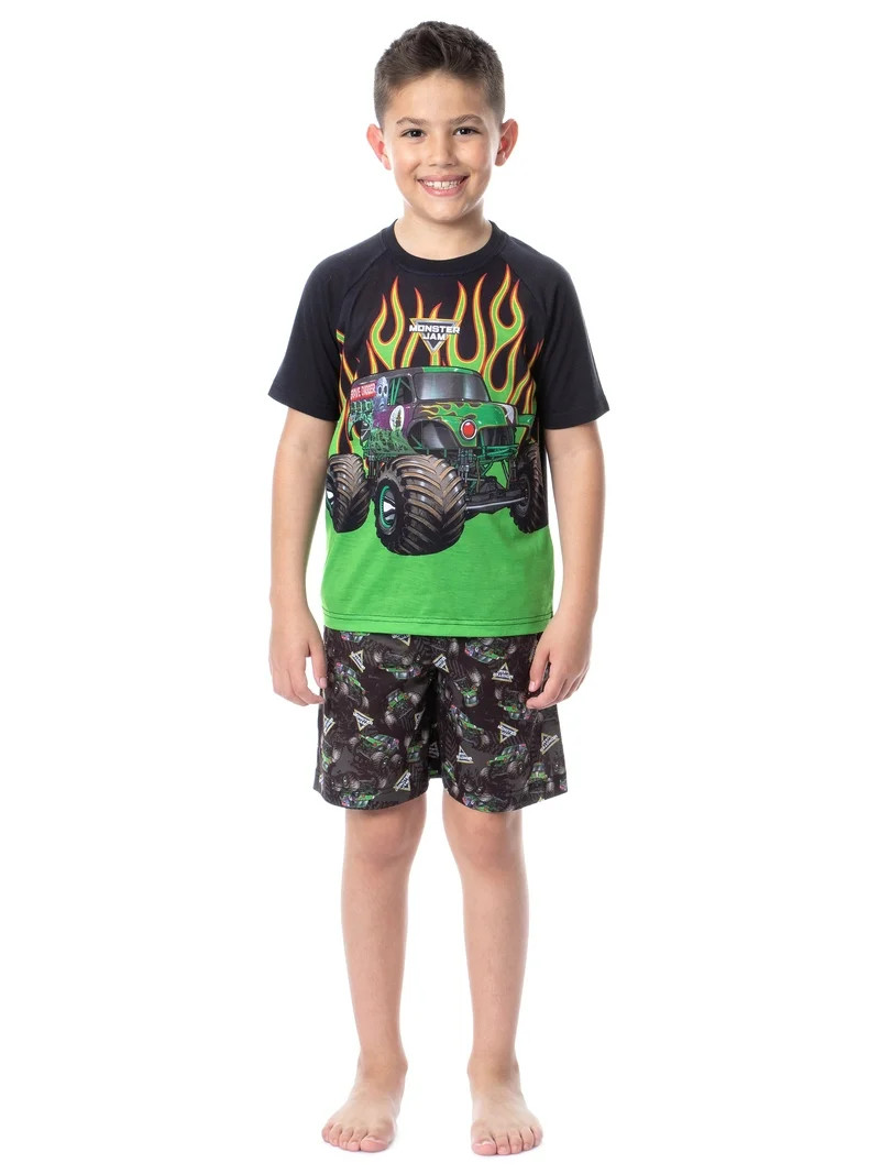 Monster Jam Boys' Grave Digger Truck Sleep Pajama Set Shorts Crewneck | Walmart (US)