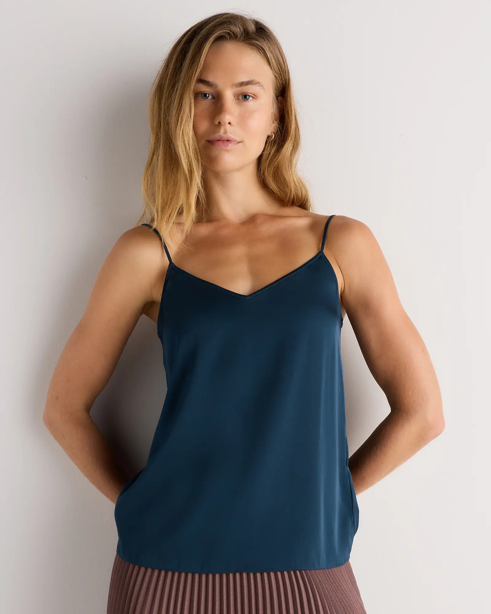 Washable Stretch Silk V Neck Cami | Quince
